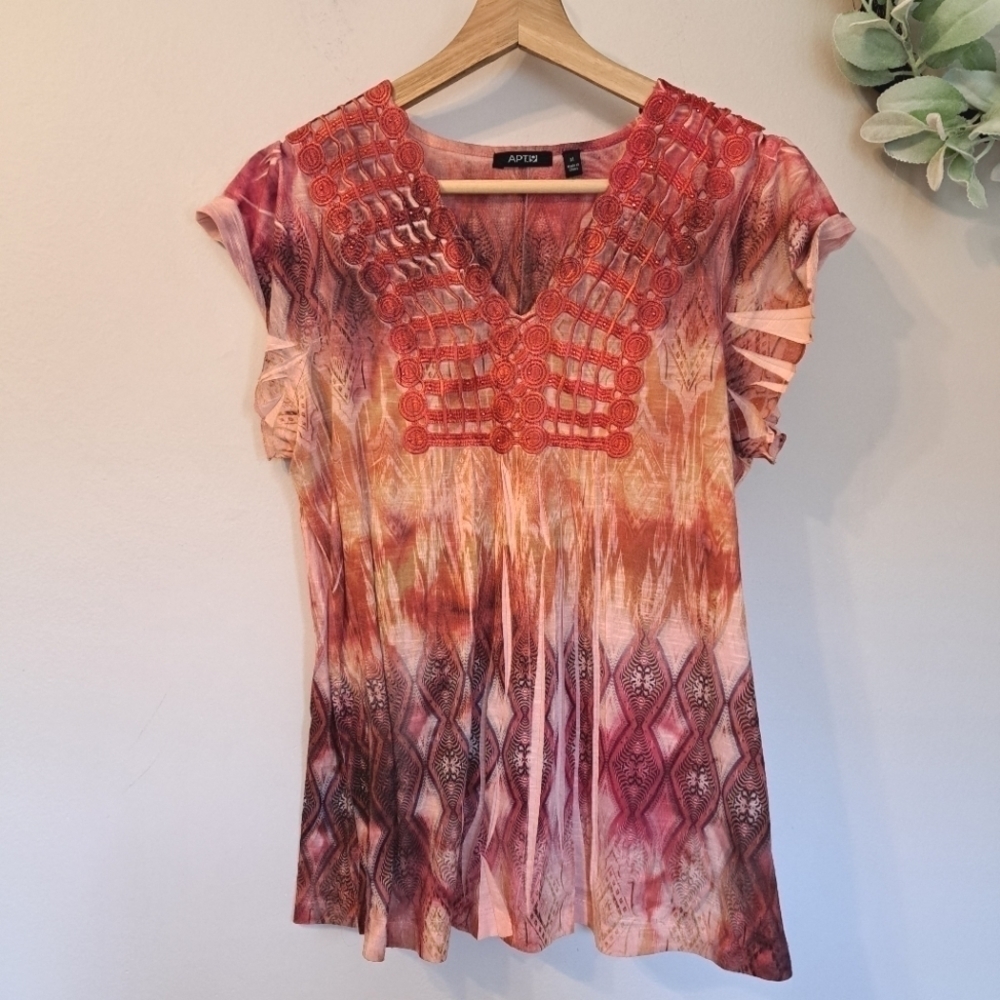APT. 9 Women Orange Short Sleeve Top M